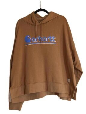 Women's Carhartt Brown Hooded Sweatshirt with Blue Logo Size 2X